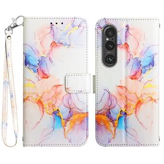 YB Pattern Printing Leather Series-5 for Sony Xperia 1 V Lær telefonveske Marmormønster Stand