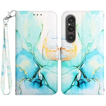 YB Pattern Printing Leather Series-5 for Sony Xperia 1 V Lær telefonveske Marmormønster Stand