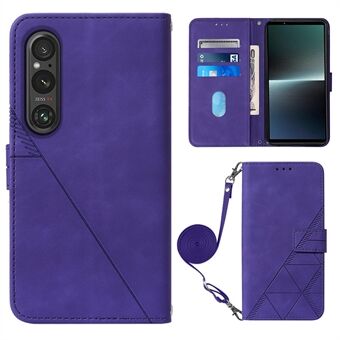 YB Imprinting Series-2 for Sony Xperia 1 V skinntelefonveske Stand med skulderstropp