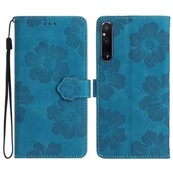 For Sony Xperia 1 V PU skinnblomster påtrykt telefonveske Stand lommebok Støtsikkert telefondeksel