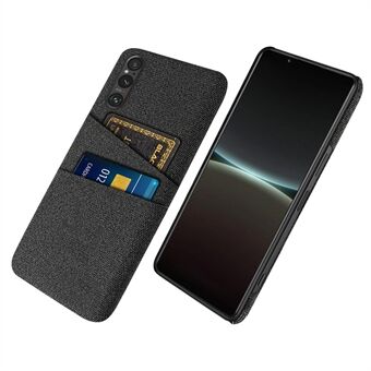 Telefonveske med dobbel kortholder til Sony Xperia 1 V, hard PC + telefonbakdeksel i klut