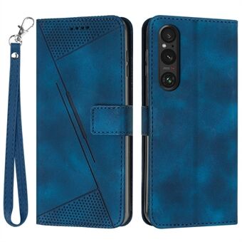 Lommebokstativ telefonveske for Sony Xperia 1 V, PU-skinn trekantet preget telefondeksel.