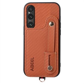 ABEEL stil 03 karbonfiber tekstur PU+TPU-deksel for Sony Xperia 1 V RFID-blokkerende kortlomme stativtelefonveske