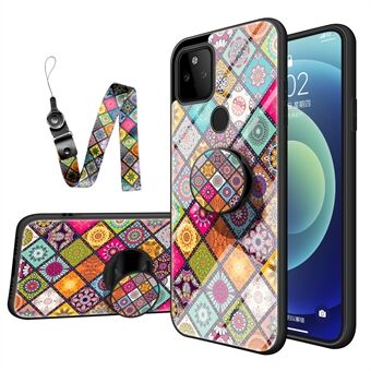 Fargerik blomsterutskrift design hybrid glass etui for telefon med lanyard til Google Pixel 5a 5G.