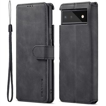 DG.MING Full Protection Retro stil PU-lærdekselet indre TPU-telefonsaken med stativ lommebok for Google Pixel 6.