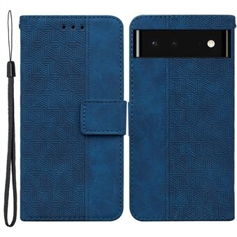 For Google Pixel 6: Trykt geometrimønster med sammenleggbar støtte, PU-lærveske med magnetlukking og lommebokdesign. Indre flipdeksel av TPU for ekstra beskyttelse, med reim.