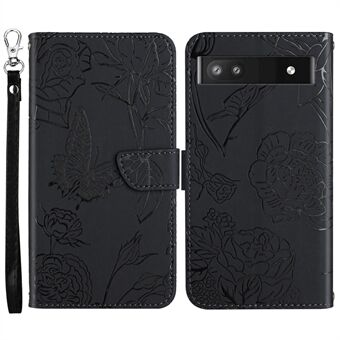 Fjærmyggblomster, avtrykkfri PU-skinntelefondeksel for Google Pixel 6a, lommebok designet med avtrykk, med håndreim.