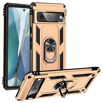 For Google Pixel 7 beskyttende mobildeksel i militær standard, støtsikkert, ripebestandig med ring-kickstand av PC + TPU hybrid.