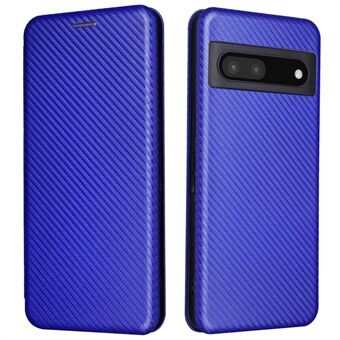 For Google Pixel 7 Pro PU Lær Carbon Fiber Tekstur Deksel Kortholder Stativ Tilbehør Magnetisk Adsorpsjon Anti-fall Smartphone Beskytter