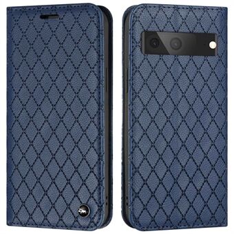 Litchi Texture Lommeboketui for Google Pixel 7 5G Folio Flip Beskyttelsesdeksel Ruter Mønster Preget PU-Skinn Stativ Etui RFID-blokkerende Telefondeksel