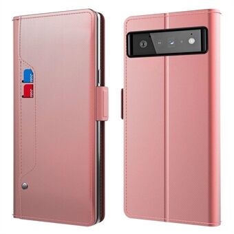 Makeup-speiltelefonveske for Google Pixel 6, full beskyttelse i PU-skinn + TPU, mobildeksel med magnetisk lukking, stativ og kortspor.