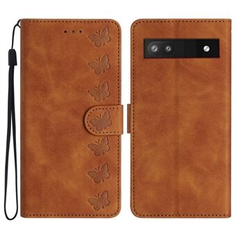 For Google Pixel 8a-etui Ripesikkert Telefonskall Innpreget Lær Lommebokstativ Cover