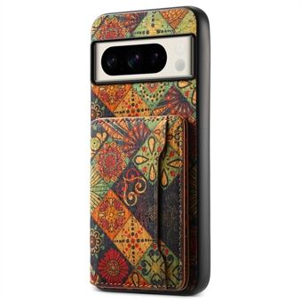 For Google Pixel 8 Pro, Etui med blomstermønster, Kortholder, Støtteben, PU+TPU+PC telefondeksel.