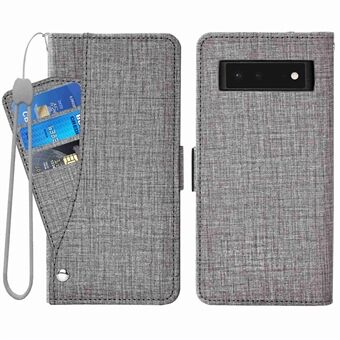 For Google Pixel 6 Jean Stoff Tekstur Stativ Telefonveske PU Lær Lommebok Roterende Kortspalte Folio Flip-etui