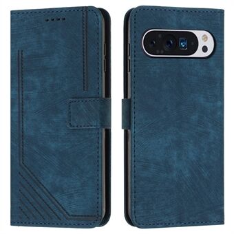 For Google Pixel 9 Pro XL Etui Linjer Preget Folio Flip Lær Telefon Deksel