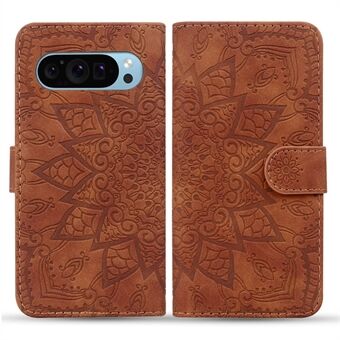 For Google Pixel 9 / Pixel 9 Pro Etui PU Lær Lommebok Flip Telefon Deksel Blomst Preget