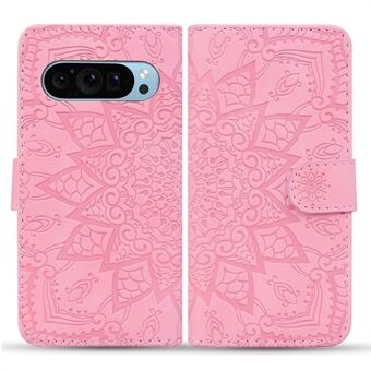 For Google Pixel 9 Pro XL Etui PU Skinn Lommebok Flip Telefon Deksel Blomst Preget