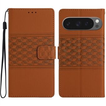 For Google Pixel 9 Pro XL Etui Rhombus Lær Horisontal Flip Telefon Deksel