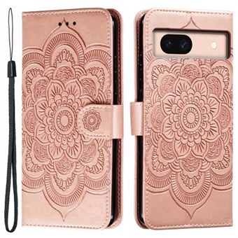 For Google Pixel 8a Etui PU Skinn Mandala-Preget Design Lommebok Telefondeksel