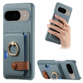 For Google Pixel 9 / 9 Pro Etui Ringholder Stativ Kortspor Lær Telefon Ryggdeksel