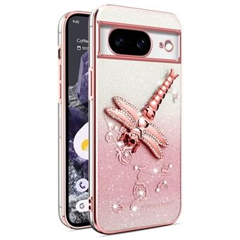 KADEM for Google Pixel 8-sak Dragonfly Kickstand TPU Blomster Glitter Telefondeksel