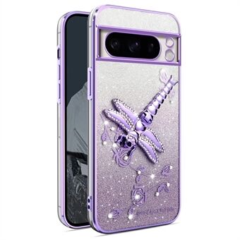 KADEM For Google Pixel 8 Pro Etui Dragonfly Kickstand TPU Blomster Glitter Telefondeksel