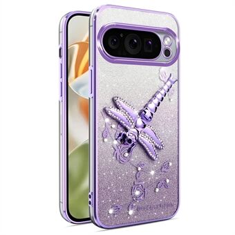 KADEM For Google Pixel 9 Pro XL Etui Dragonfly Kickstand TPU Blomster Glitter Telefondeksel