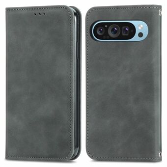 For Google Pixel 9 Pro XL Etui Skinnfølelse Kortspor Lærtelefondeksel Stativ Magnetisk Absorpsjon