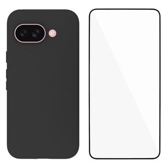 WANLONFENG MS-serien for Google Pixel 9a TPU-etui Matt Deksel med Skjermfilm (Stort Linsehull)