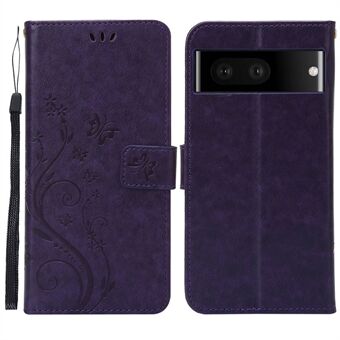 For Google Pixel 7 5G Anti-riper Støvbeskyttende Mobildeksel Lommebokstativ PU-lær Imprint Blomster Sommerfugler Mobiltelefon Etui.