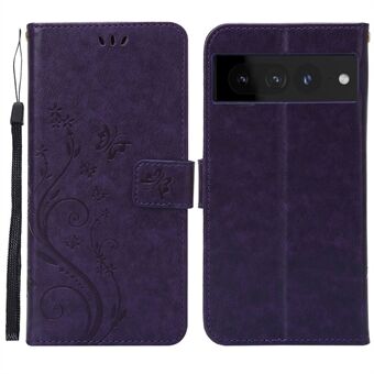 For Google Pixel 7 Pro Wallet Stand PU Leather Imprinting Flower Butterflies Case Full Protection Inner TPU Phone Cover with Strap 
Til Google Pixel 7 Pro Lommebokstativ i PU-skinn med inntrykk av blomster og sommerfugler. Heldekkende TPU-beskyttelse og t