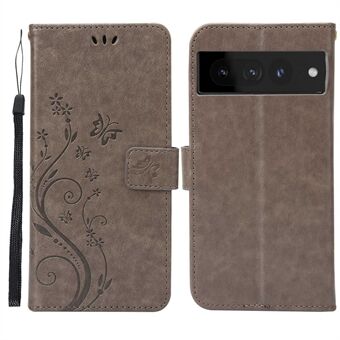 For Google Pixel 7 Pro Lommebokstativ PU-lær Imprimering Blomsterfugler Etui Full Beskyttelse Indre TPU Telefondeksel med Stropp