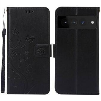 For Google Pixel 7 Pro Lommebok Stativ PU-skinntrykk Blomsterfugler Veske Full beskyttelse Indre TPU-telefondeksel med stropp