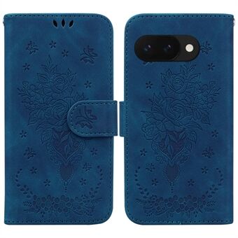 For Google Pixel 9a Etui PU Skinn Lommebok Telefondeksel Sommerfugl Blomst Innpregning