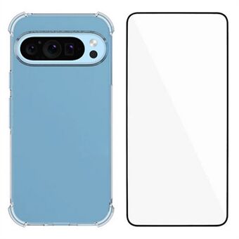 WANLONFENG WL-serien for Google Pixel 9 Pro / Pixel 9 Etui 2.0mm Klar TPU Deksel med Herdet Glassfilm (Stort Linsehull)