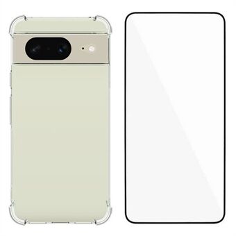 WANLONFENG WL-serien for Google Pixel 8-deksel 2,0mm gjennomsiktig TPU-deksel med herdet glassfilm (stor linseåpning)