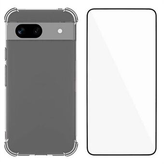 WANLONFENG WL-serien for Google Pixel 8a Etui 2,0mm Klar TPU-deksel med Herdet Glassfilm (Stor Linsehull)