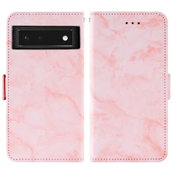 For Google Pixel 6 Full Beskyttende Mobildeksel med Marmormønster, stativ og dobbel magnetisk lås, PU-lær Flip Wallet Cover