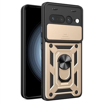 For Google Pixel 7 Pro 5G Etui med Skyve Kamera Deksel PC+TPU Stativ Telefondeksel