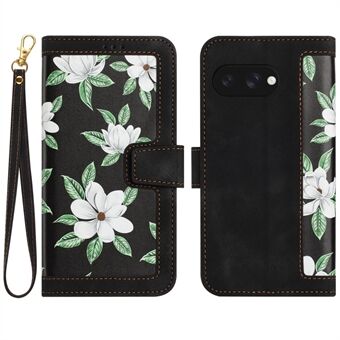 For Google Pixel 9a Etui i PU-lær med blomsterdesign og kortholdere