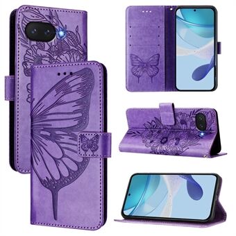 For Google Pixel 9a Etui YB Imprinting Serie-4 Butterfly Flower Flip Lommebok Lær Telefondeksel