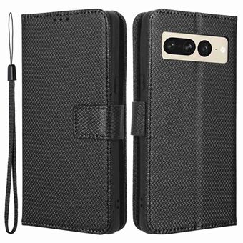 For Google Pixel 7 Pro 5G Slagfast mobildeksel Diamond Texture Phone Folio Flip Lommebok-etui i skinn med stativ