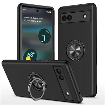 For Google Pixel 6a Rotasjonsring Kickstand Telefonveske Hard PC Myk TPU Dobbeltlags Støtdempende Beskyttelsesdeksel