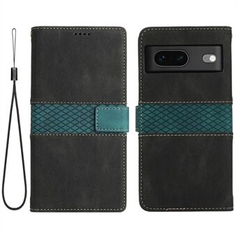 For Google Pixel 7 5G Rutenett Sammensetning PU Skinn Folio Støtteveske Magnetisk Flip Plomme Lommebok Telefon Etui med Stropp