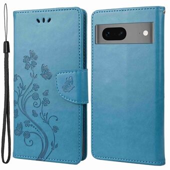 For Google Pixel 7 5G Trykkende Blomster Sommerfugler Telefonveske PU-Skinn Anti-riper Lommebokstativ