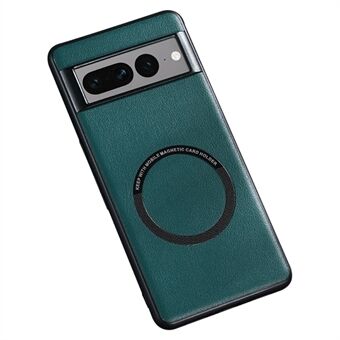 For Google Pixel 7 Pro 5G PU skinnbelagt TPU+PC-etui Magnetisk telefonbeskyttende bakdeksel som er kompatibelt med MagSafe-laderen.