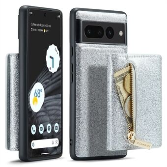 DG.MING M3-serien for Google Pixel 7 Pro 5G Glitter Bling Powder PU-skinn Magnetisk Anti-drop Telefondeksel Avtakbar PC+TPU Støtteben Lommebok-telefonveske