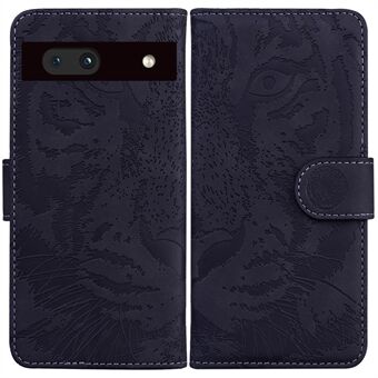 For Google Pixel 7a Tiger Pattern preget lommebok av PU-skinn med magnetisk lukning, beskyttende telefonveske med stativ.