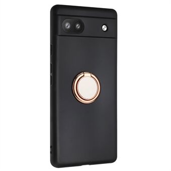 For Google Pixel 6a matt tekstur fleksibel TPU-telefondeksel med ringstøtte og støtte for magnetisk bildemontering.