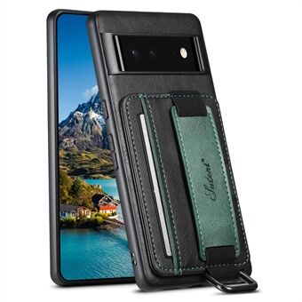 SUTENI H13 for Google Pixel 6 Kickstand-etui, lærbelagt PC+TPU-deksel med korttilholder og håndstropp.